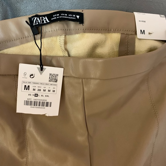 Zara tan leather pants , fur inside, size medium - Picture 5 of 5